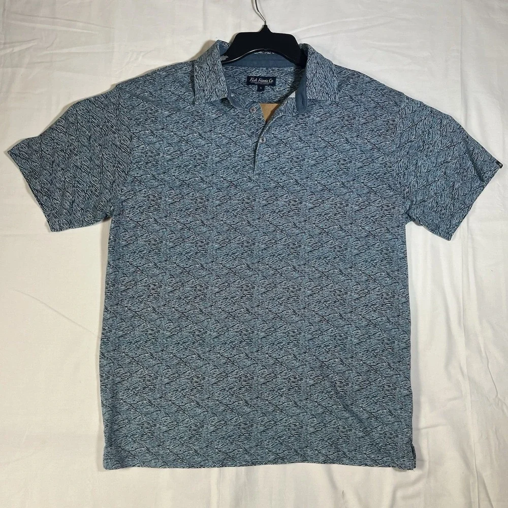 Fish Hippie Co. Mens L Polo Golf Stretch Performance Glen Blue Pocket Casual - Picture 1 of 7